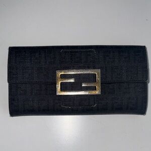 Vintage Fendi Black Long Wallet with Gold Accent